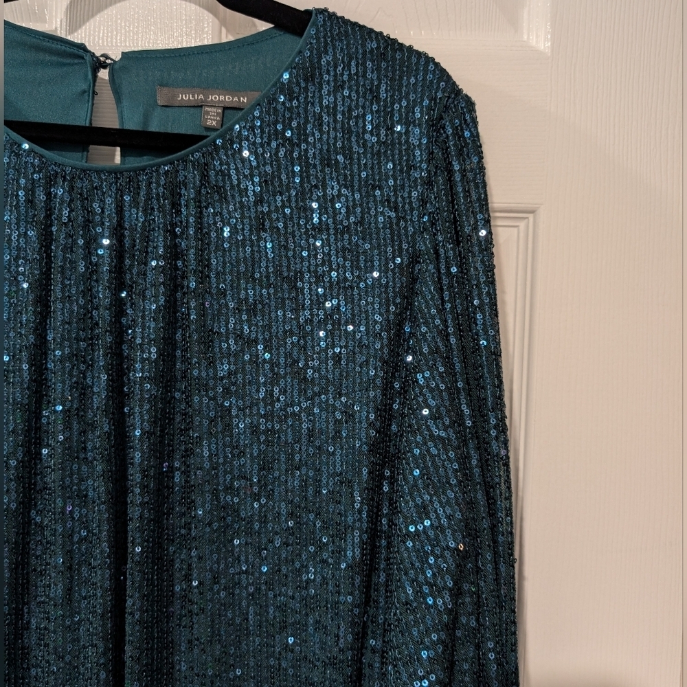 NWT Julia Jordan Teal Blue Sequined Sheath Dress in Size 2X - Picture 5 of 11